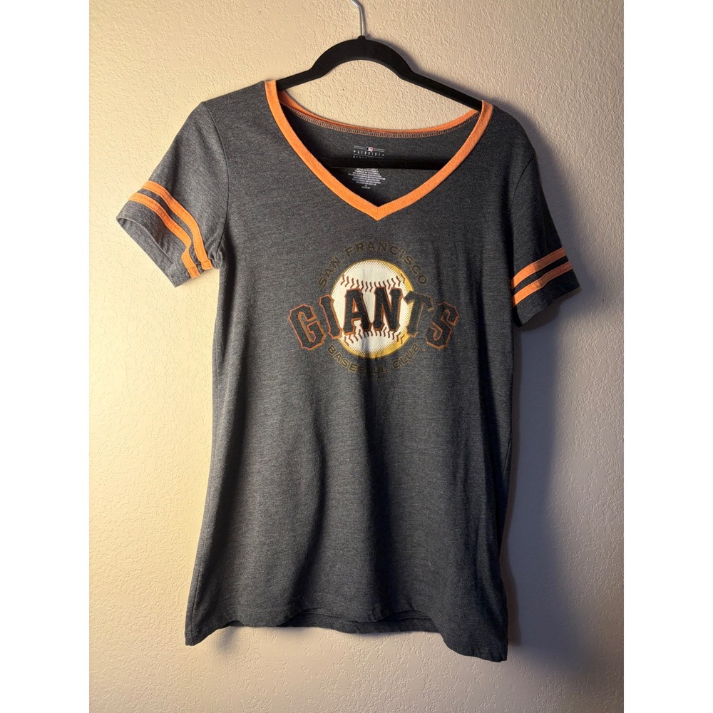 5th & Ocean San Francisco Giants MLB V-Neck Graphic T-Shirt Grey Orange Womens M